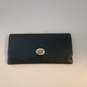 Coach Navy & Black Leather Wallet with Silver Turnbuckle.